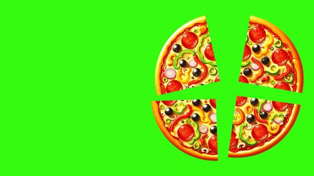delicious vector pizza rotate on green screen