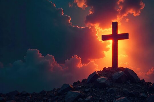 A symbolic image depicting conversion to Christianity; a cross emerges from a dark background, signifying transformation and faith , god, church, sanctuary