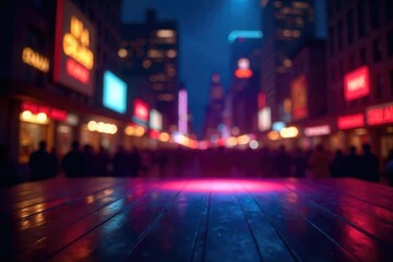 Obraz premium A vibrant cityscape at night, blurred lights suggesting the energy of a Broadway show, a spotlight shining on an empty stage, hinting at the magic to come , skyline, journey