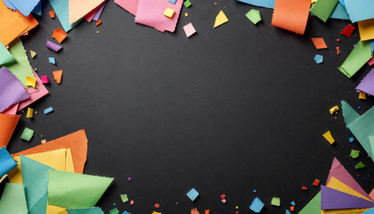 Rainbow Colored Paper Scraps on Dark Background
