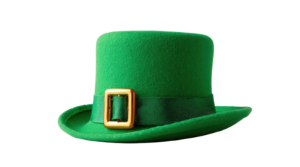Green Leprechaun's Hat: A vibrant green leprechaun hat with a gold buckle sits, its iconic design symbolizing luck, celebration, and the festive spirit of a well-known holiday.