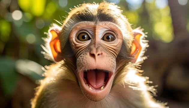 Cute Monkey Portrait with Jungle. - Powered by Adobe