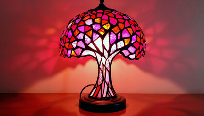 Pink Purple Orange Stained Glass Tree Table Lamp