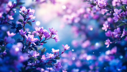 Soft Purple and Blue Blossoms Glowing in a Dreamlike Setting