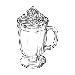 creamy mocha coffee vector line art hand drawn illustration