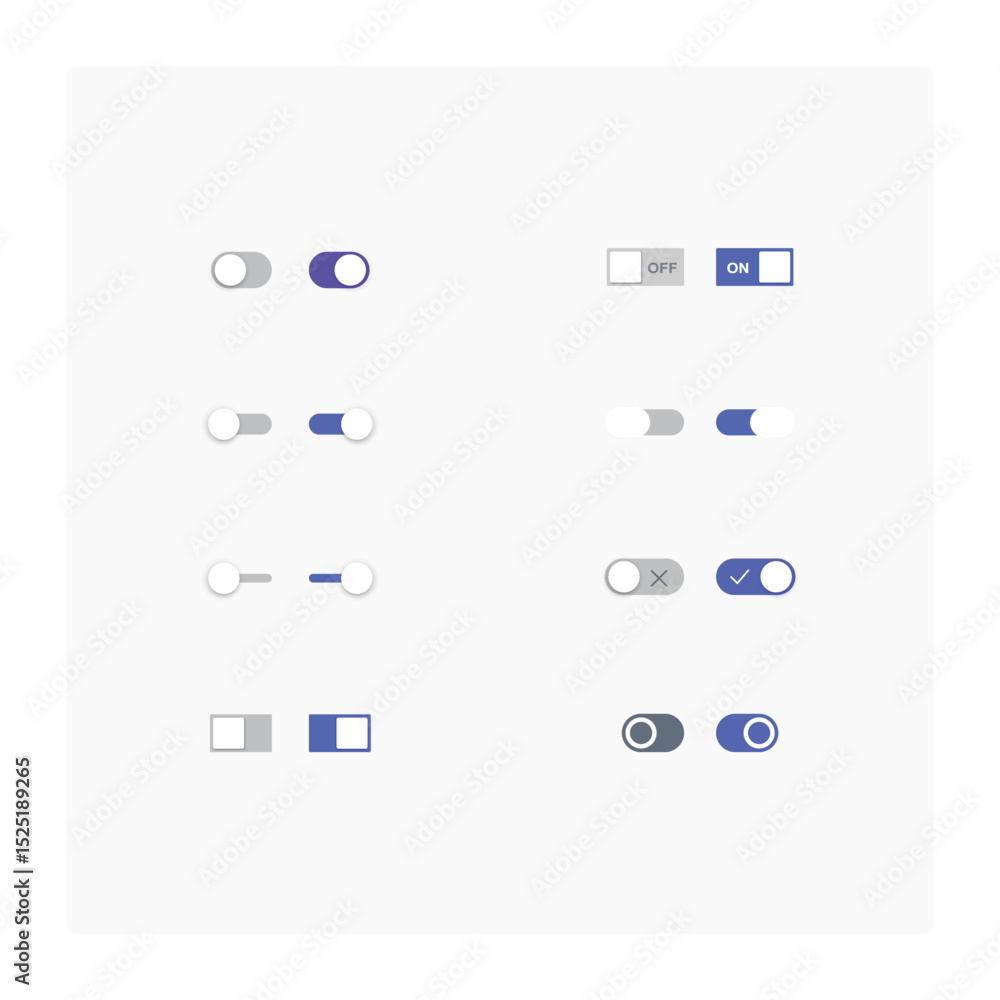 Poster on and off toggle switch buttons with lettering modern devices user interface mockup or template - b