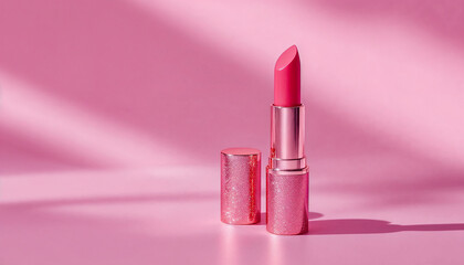 Rose Gold Lipstick on Pink Background Soft Lighting Minimalist Product Shot