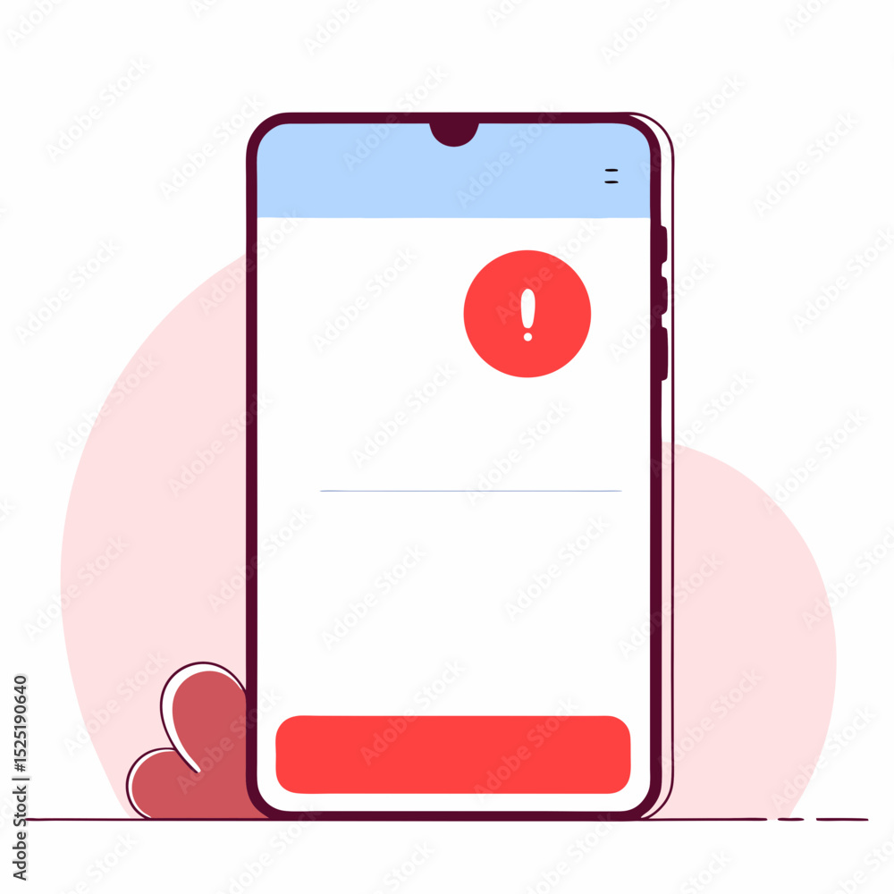 Poster a smartphone displaying a warning screen with a red button, indicating an error or safety alert.