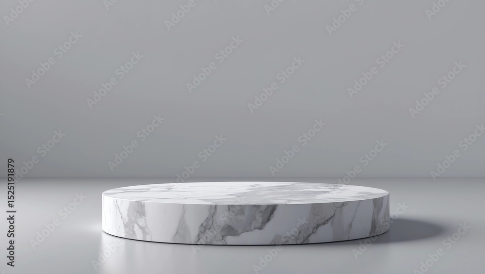 Poster white marble product display on gray background with modern backdrops studio. empty pedestal or podi