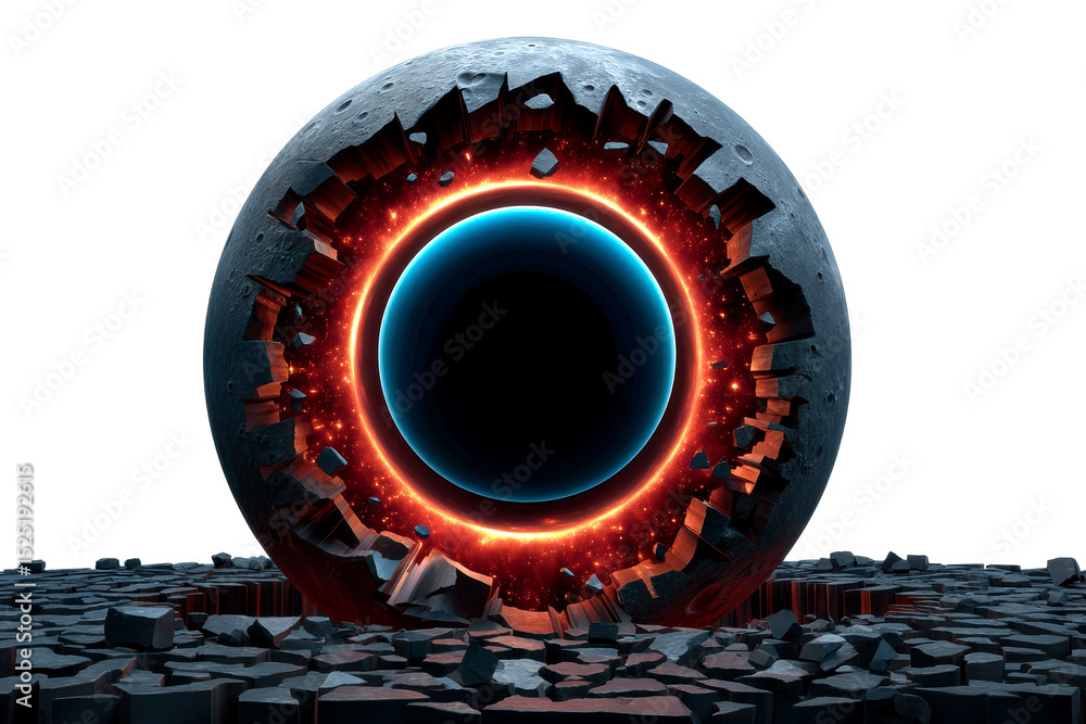 Poster explosive orb of light erupts from ground futuristic environment close-up isolated on transparent ba