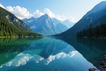 Serene mountain lake reflecting a tranquil sky, untouched natural beauty at its finest Perfect for relaxation and meditation imagery , tranquil, picturesque