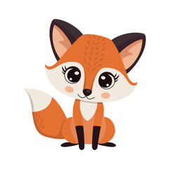 Cute fox, vector illustration isolated on white background. Suitable for children's books, stickers, mascots, logos.