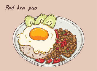 thai food Pad kra pao vector