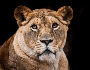 Fototapeta premium majestic lioness portrait against dark background