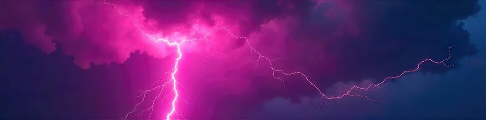 Vibrant, electric pink lightning bolt striking across a dark, stormy sky Perfect for energy, power, and speed concepts Ideal for backgrounds or design elements , flash, intense pink