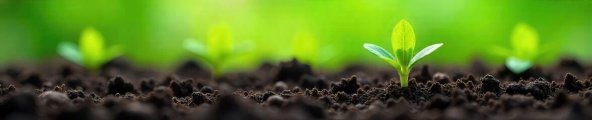 Vibrant green seedlings emerge from rich soil, a lush backdrop for your design projects Perfect for spring, growth, and nature themes , fresh, natural background, cultivation