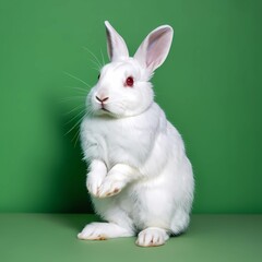 Obraz premium Adorable White Bunny Rabbit Standing on hind Legs on green screen background