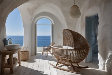 Bright airy room featuring gender-neutral nursery design with wicker bassinet, natural elements. Concept of gender-neutral nursery design highlights modern decor, ideas for tranquility.