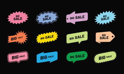 Big Sale badge icon set. Special offer, big sale, discount, best offer price and big sale pricing tag badge and labels design. Template banner shopping badges. vector illustration.