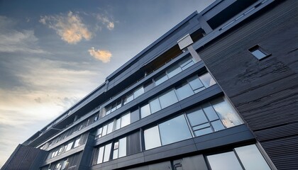 modern dark gray building exterior with windows