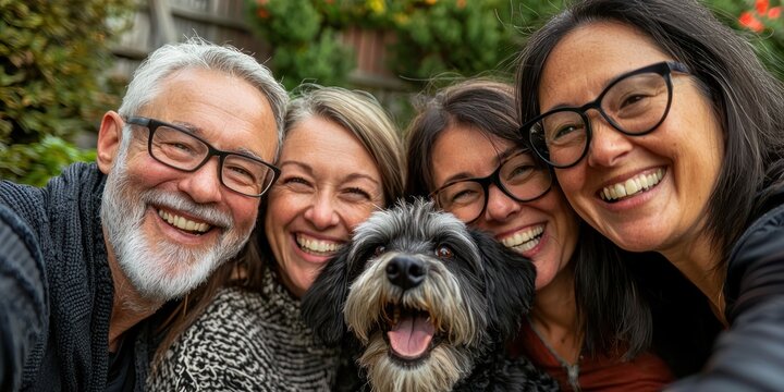 Laughing group selfie in casual setting