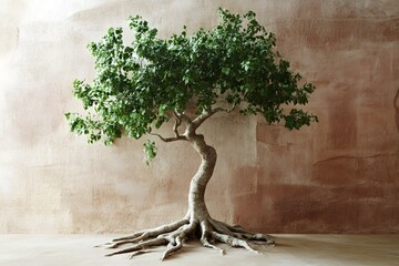Strong Tree with Deep Roots and Lush Leaves. Symbol of Growth, Stability, and Sustainable Foundation