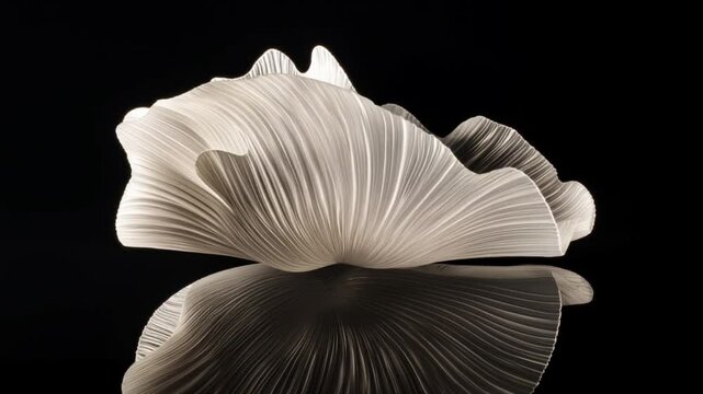 Elegant translucent shell sculpture reflecting light on a dark background, showcasing intricate details
