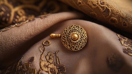 Statement nose pin with an intricate mandala design in gold surrounded by delicate engravings The...