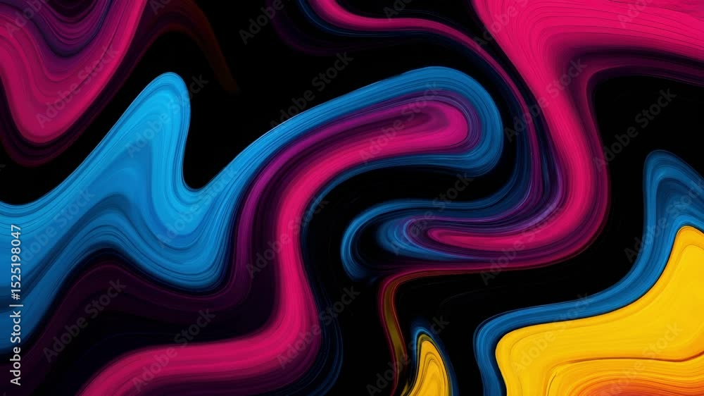 Poster smooth animation of colorful liquid paint flowing and mixing, creating a mesmerizing visual effect, 