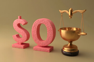 Dollar and Zero Symbol with Golden Balance Scale. Concept of Financial Trade-Off, Investment Risk, and Value Decision