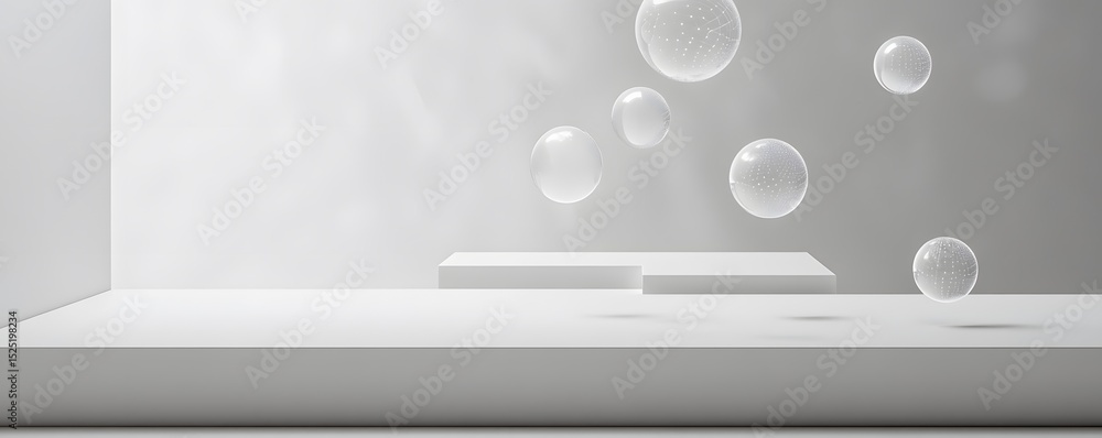 Poster a minimalist design featuring floating bubbles against a soft, illuminated background. ideal for cre