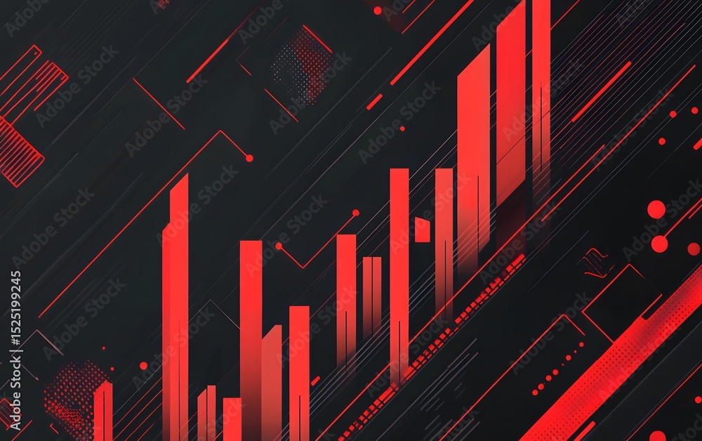 Poster an abstract representation of technology with dynamic red and black lines, showcasing data trends an