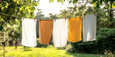 Linen drying on a clothesline outdoors