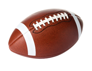 Brown leather football with white stripes on a transparent background