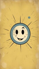 Smiling face with sun rays on a vintage background evokes feelings of happiness, joy, and positive emotions, perfect for conveying a cheerful and optimistic message.
