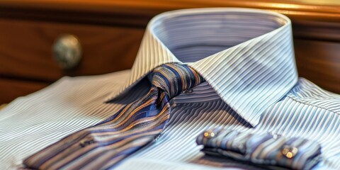 Menâ€™s office shirt with tie and cufflinks
