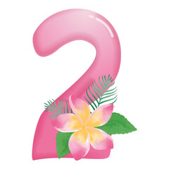 Pink frangipani flower with number 2 illustration