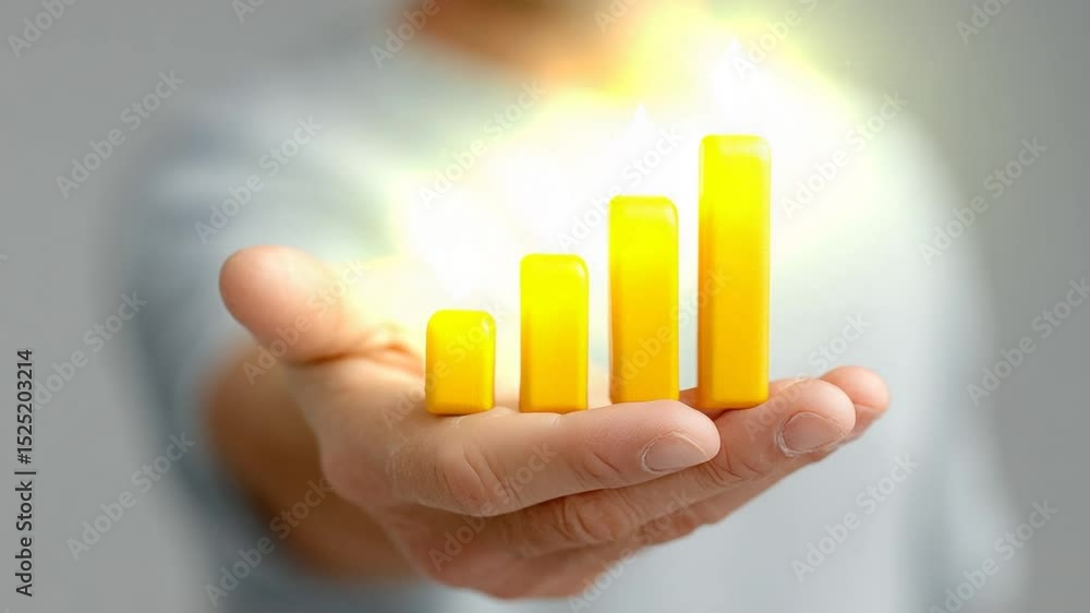 Poster growth chart in palm: a financial growth chart rests in the palm of a hand, symbolizing progress and