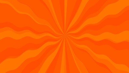 2d Yellow orange hot groovy hippie retro sunny abstract background. Summer doodle sunshine shapes childish style. Dynamic illustration sunny summer poster banner Vintage wavy sun rays sunburst pattern