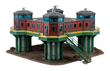 Futuristic observation tower remote coastal area 3d model sandy environment elevated viewpoint isolated on transparent background