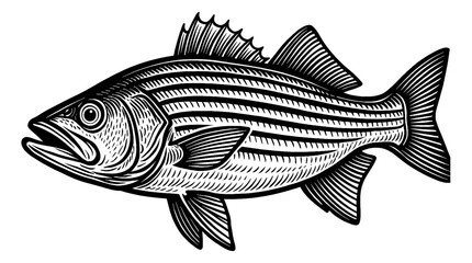Fototapeta premium Detailed Engraving Illustration of Striped Bass Fish Isolated on White Background