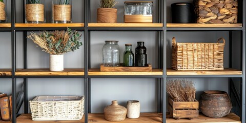 Open shelf with mixed materials
