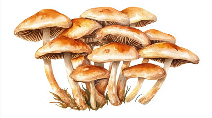 Group of mushrooms watercolor illustration on white background