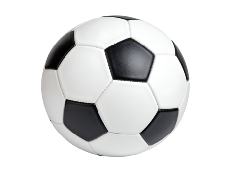 Soccer ball with black and white hexagonal pattern. Isolated transparent background