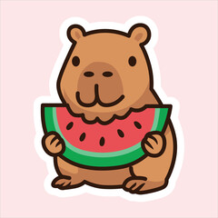 Adorable Capybara Illustration Bundle Eating Watermelon