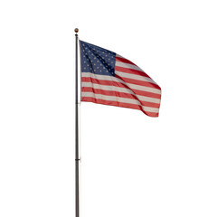 A proud photograph of the United States flag waving gracefully on a flagpole against a clear, neutral sky, symbolizing national pride.