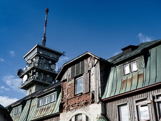 old touristic shelter on top of klinovec mountain czechia