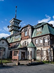 old touristic shelter on top of klinovec mountain czechia