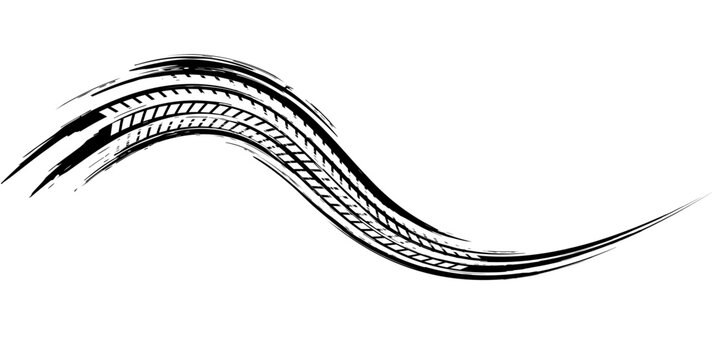 Tire tread marks, wheel textures, tire marks - car racing, motocross, drift, rally, off-road and others. Vector black isolated texture in grunge style with splashes.eps10