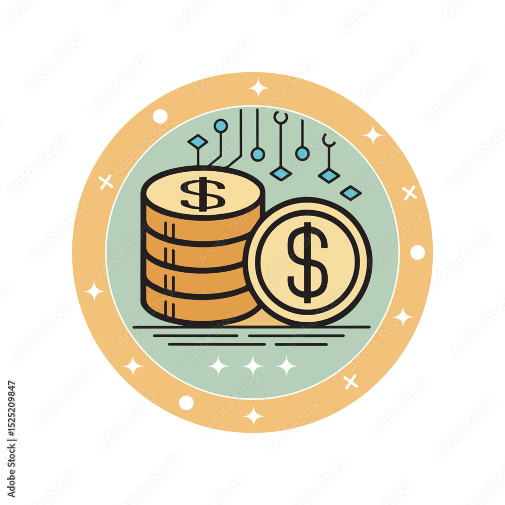 Fototapete Digital money lineal color icon. Simple vector icon design in lineal color style. Editable vector format